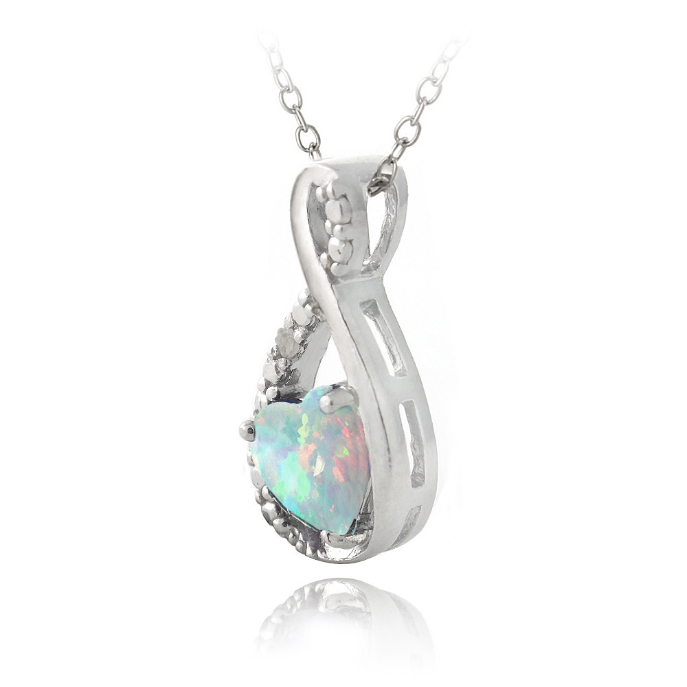 Silver Lab Created Opal & Diamond Infinity Heart Pendant & Stud Earrings Set