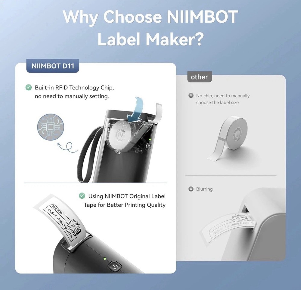 New NIIMBOT Label Maker Printer D11 Label Portable Wireless Connection Blue