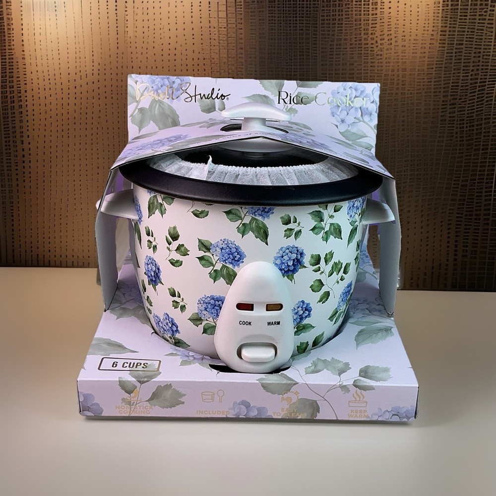 Dwell Studios Rice Cooker Blue Hydrangea Pattern* NEW* Makes 6 Cups/Non Stick*
