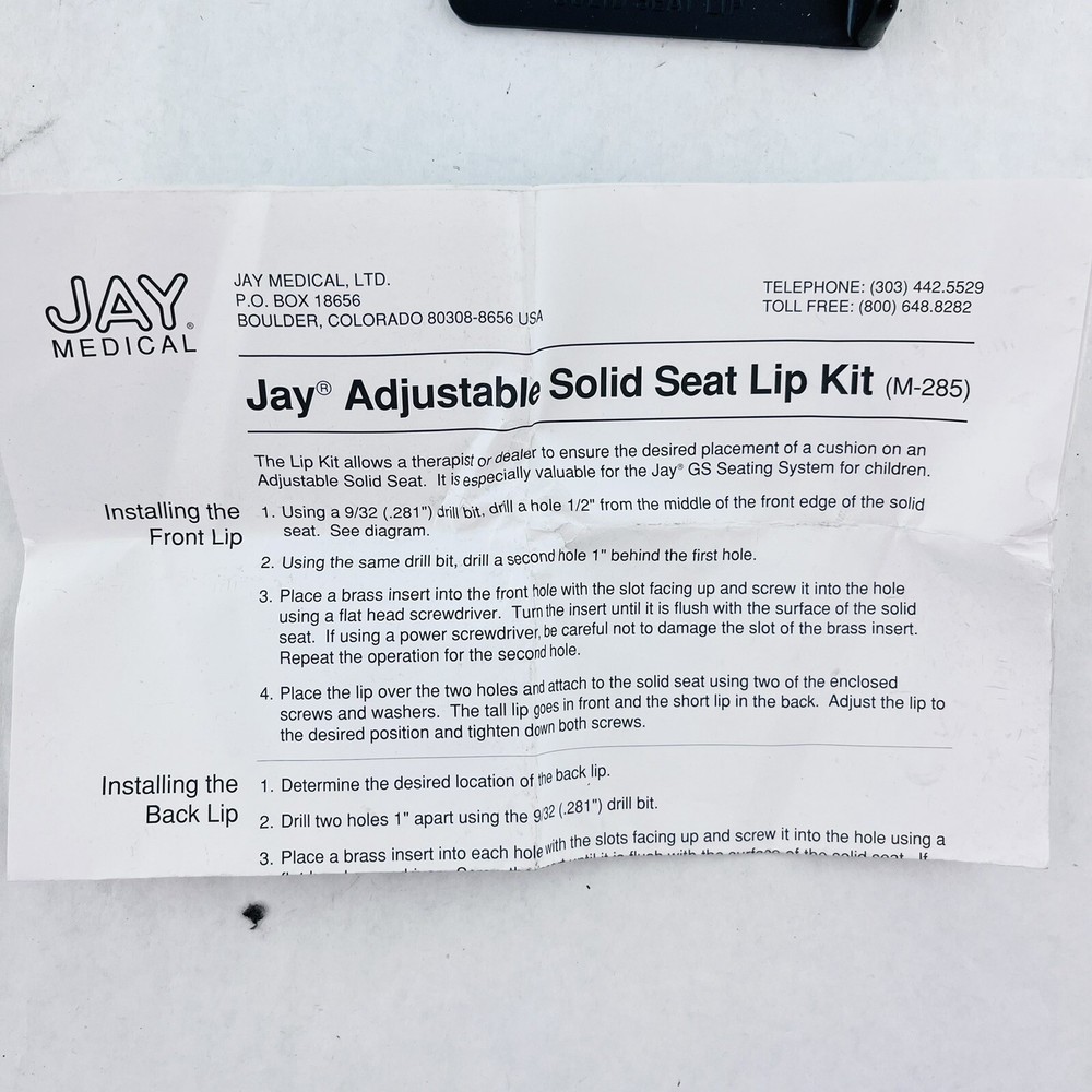 Jay Medical Adjustable Solid Seat Lip Kit M-285 Black