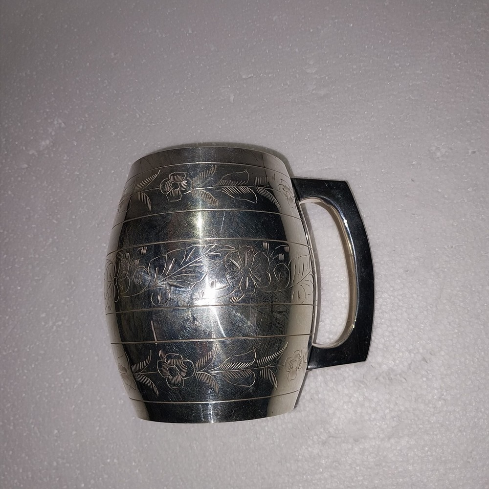 Vintage Silver Plated Elegant Floral Barrel Mug In Box E.P.N.S