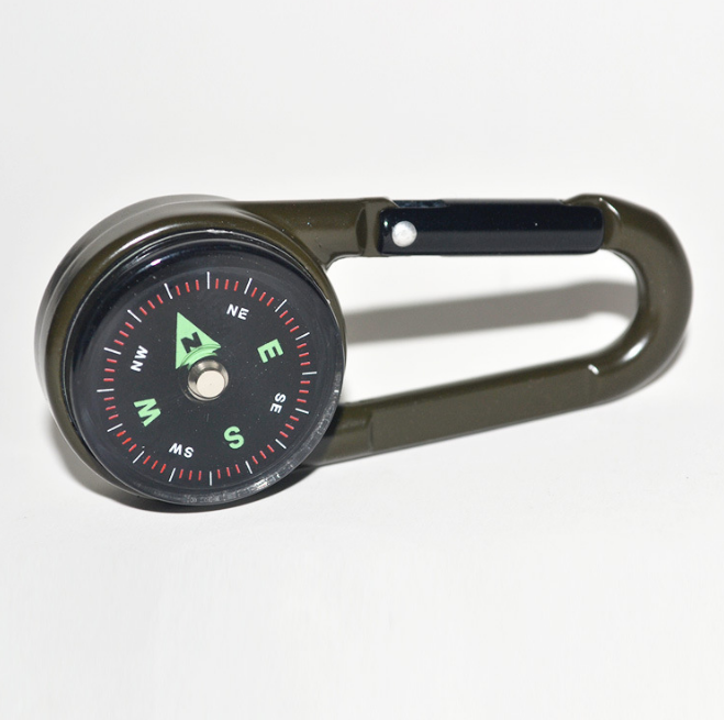 New Hiking Camping Hook Keychain Compass Thermometer Alloy Double Sided