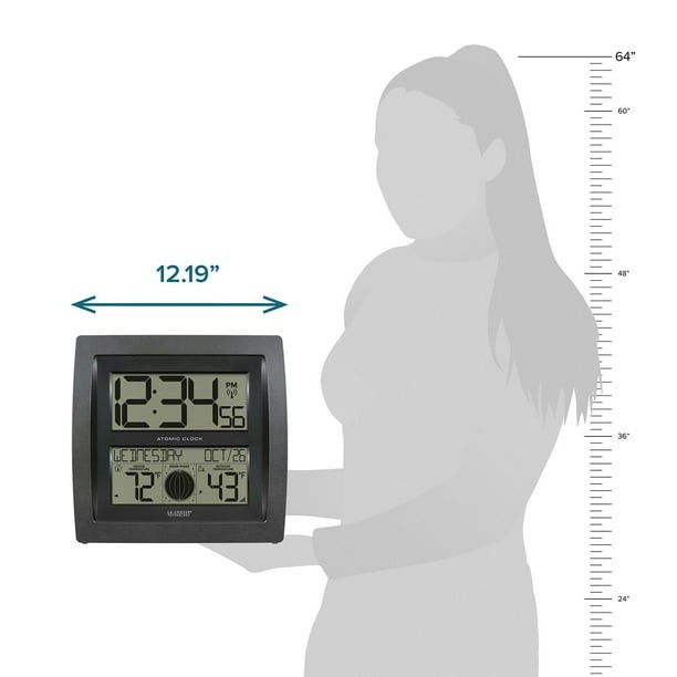 La Crosse Technology Digital Atomic Wall Clock–Indoor/Outdoor Temp & Moon Phase