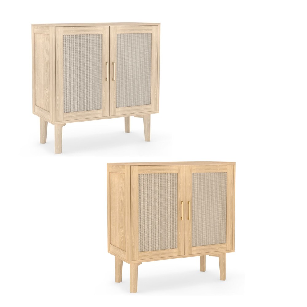 Rattan Decor Buffet Cabinet Solid Wood Feet Storage Dining Room