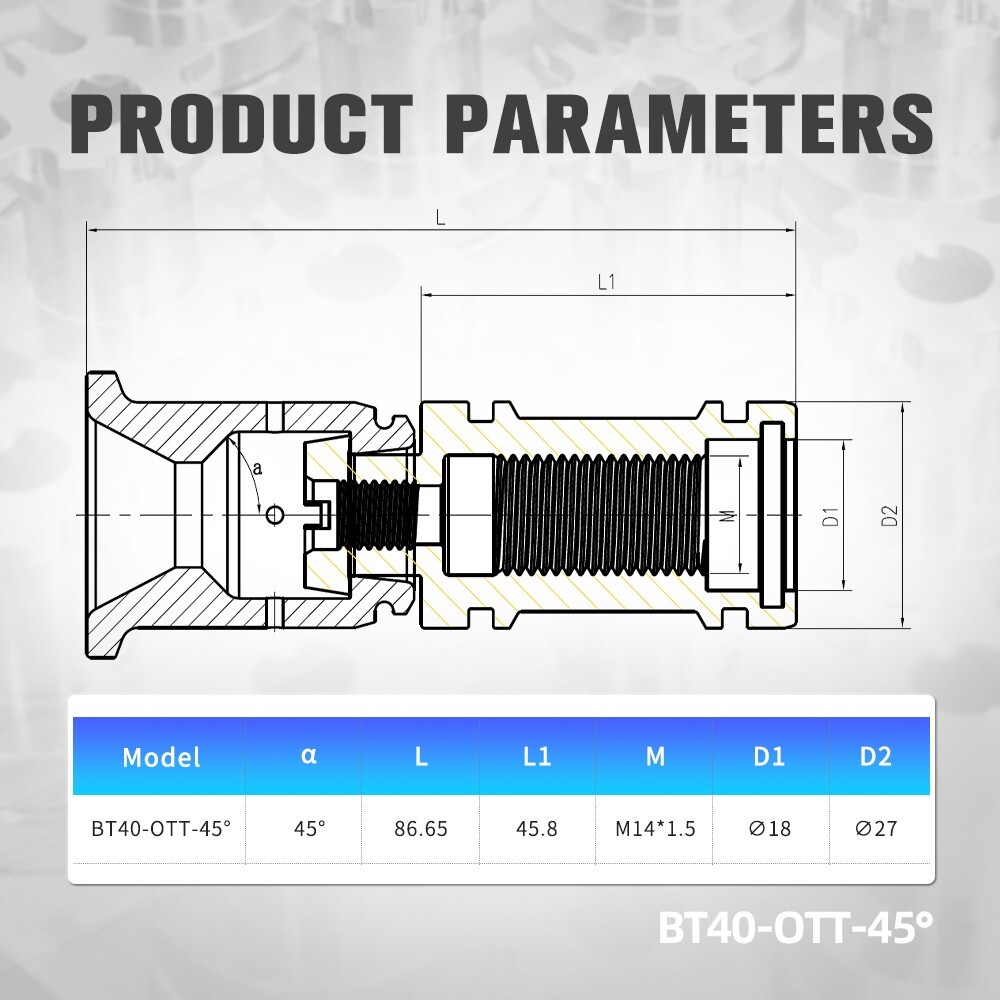 Spindle Claw BT40-OTT-45 Degree Internal Thread Pull Claw Spindle Four Claw