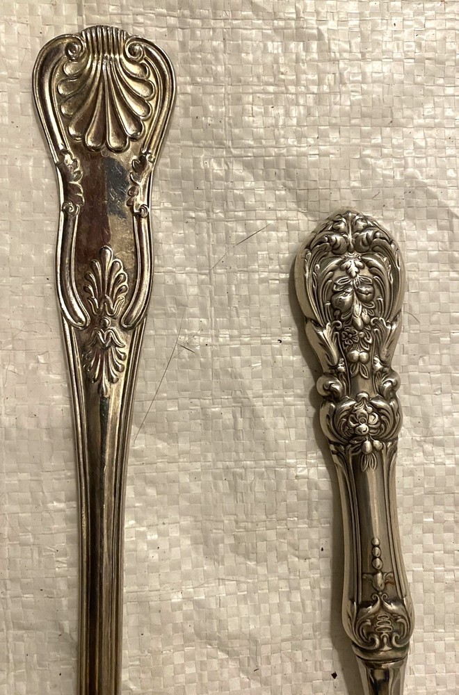 LARGE SHEFFIELD SILVER CO. SILVERPLATE SERVING SPOON & UNMARKED PASTA SPOON