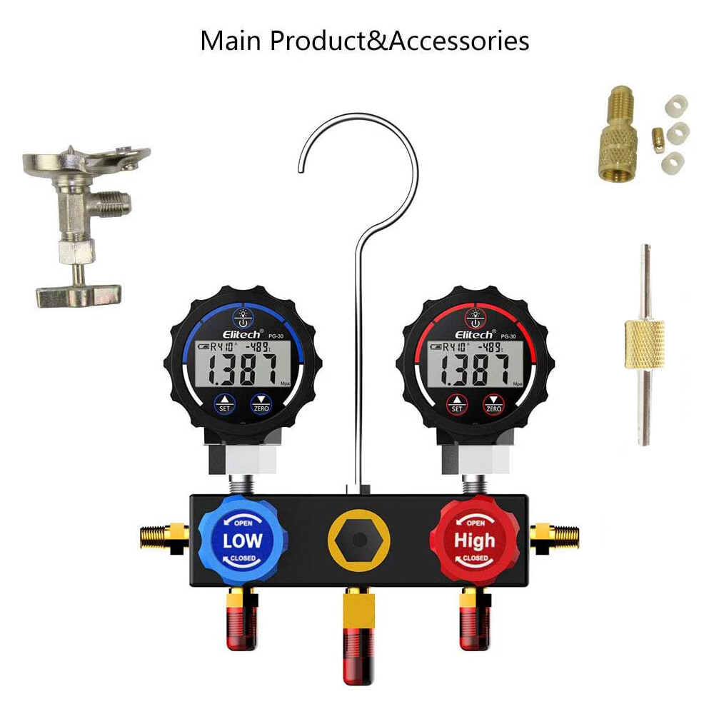 Elitech DMG-1B Digital Pressure Gauge HVAC w/ Charging Hoses Carrying Case
