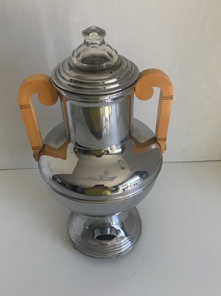 Vintage  Chrome & Yellow Coffee Maker Urn