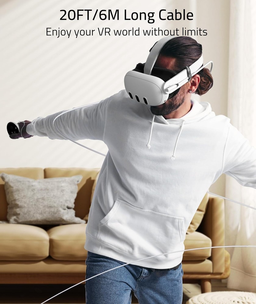 20FT USB C VR Link Cable for Oculus Quest Meta Pico PC Gaming Data Transfer