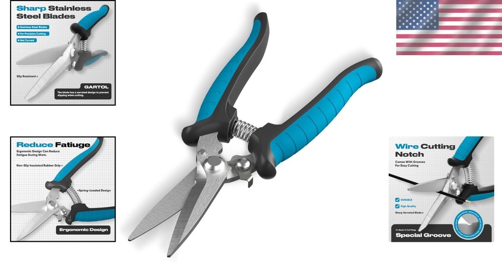 GARTOL 8" Scissors All Purpose Heavy Duty - Razor-sharp Tin Snips for Sheet Meta