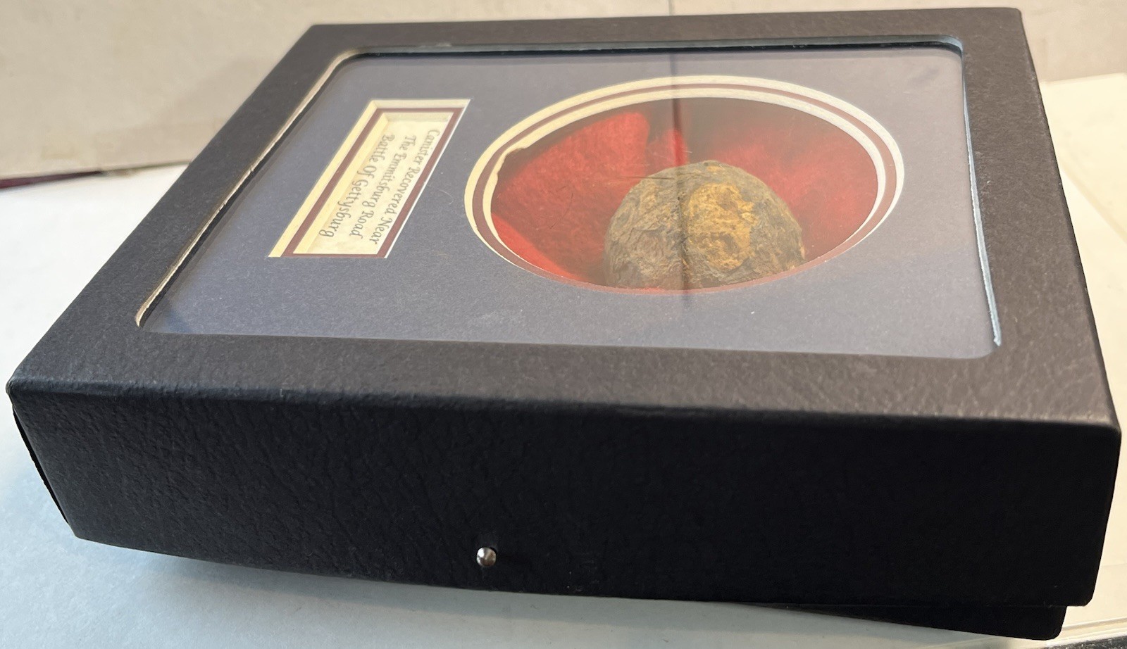 Encased Civil War Relic Artillery Canister Display Emmitsburg Road - Gettysburg!