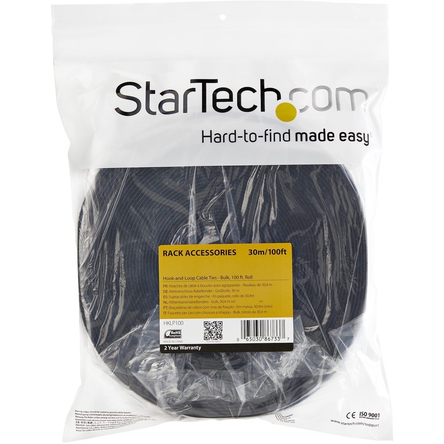StarTech HKLP25 25 ft Hook-and-Loop Cable Tie Black Cut-to-Size