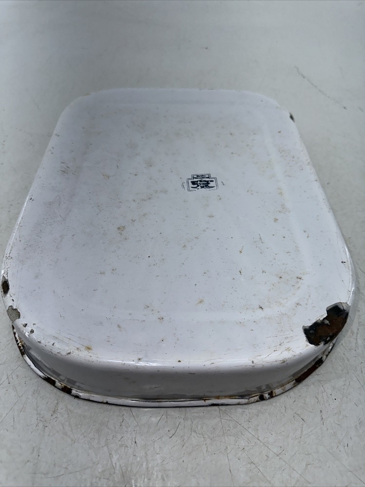 Vintage White Porcelain Enamel Partially Covered Rectangular Pan