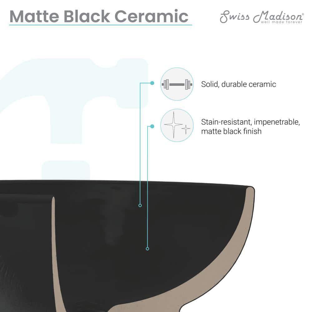 Swiss Madison Undermount Bathroom Sink Ceramic Matte Black Scratch-Resistant