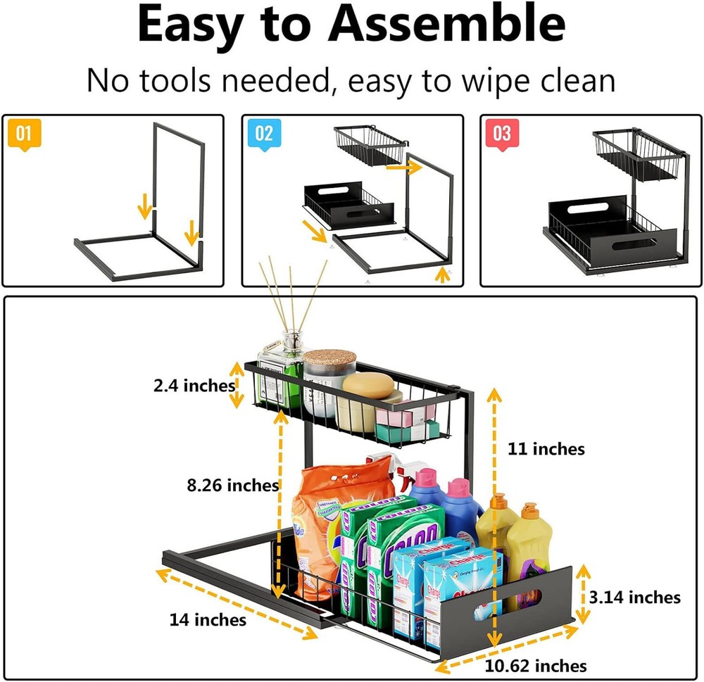 Under Sink Pull-out Drawer Cabinet Organizer Storage Shelf kitchen bathroom 2pcs