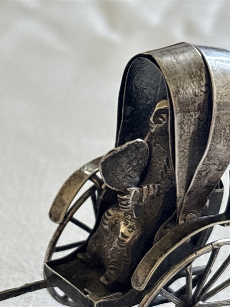 Victorian Chinese Export Solid Silver Figural Rickshaw Miniature 39.89g Marked