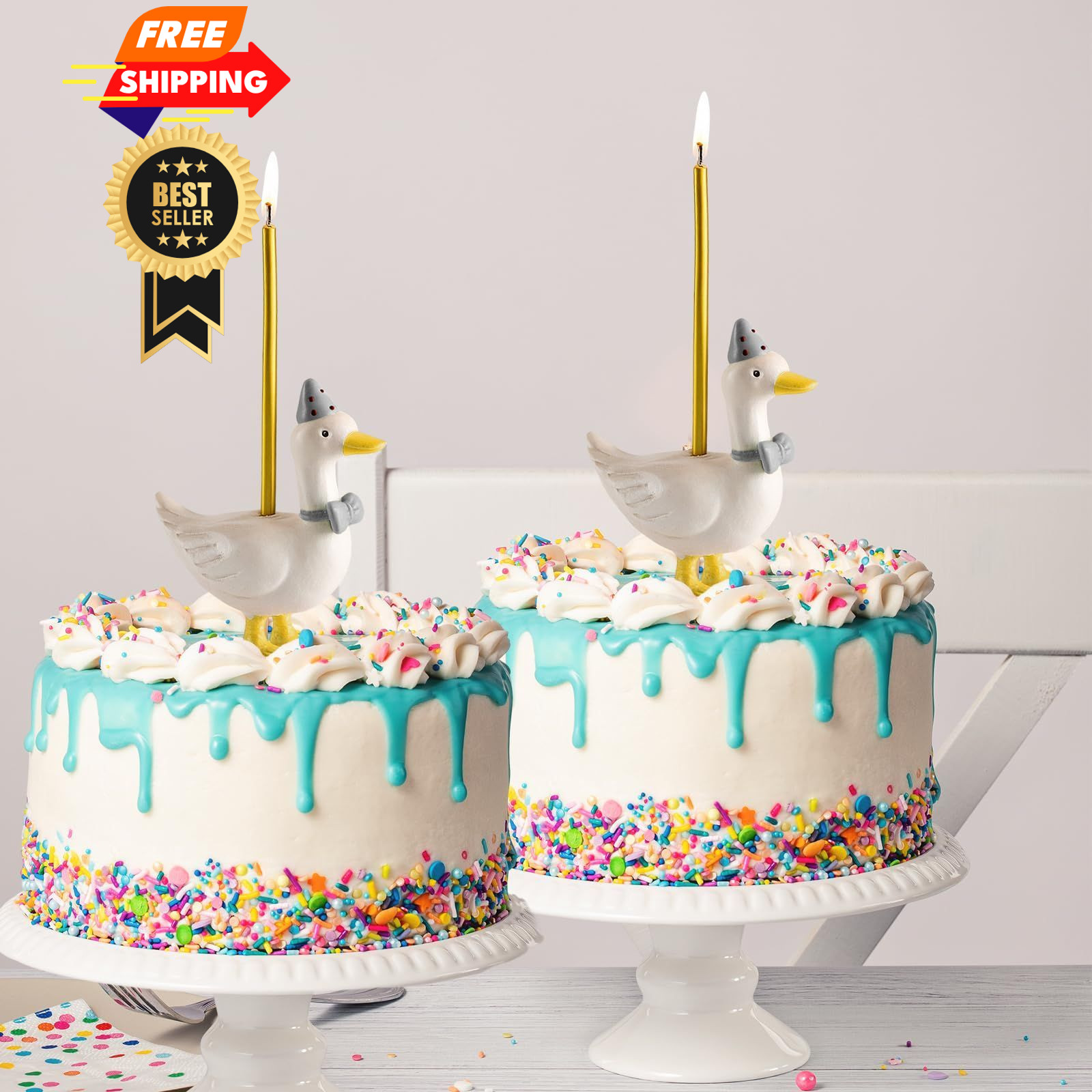 Mumufy Silly Goose Cake Candle Holders with Birthday One Gray