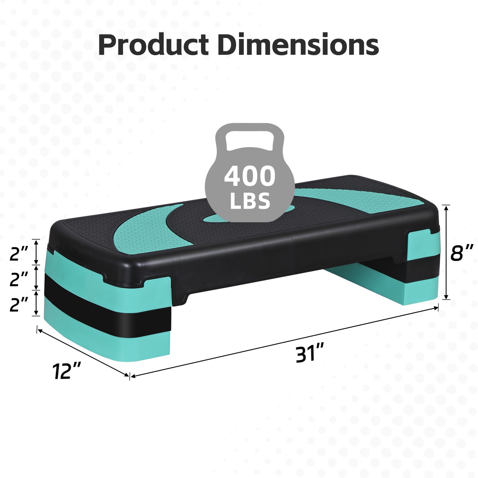 31" Aerobic Step Platform Stepper Adjust 4"-6"-8" Fitness Step Exercise w/Risers