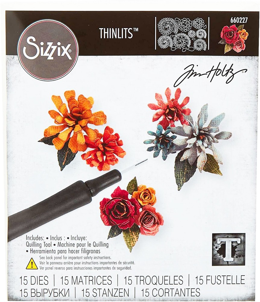 Sizzix Thinlits Tiny Tattered Florals 15pc with tool #660227 Retail $28.99 Holtz