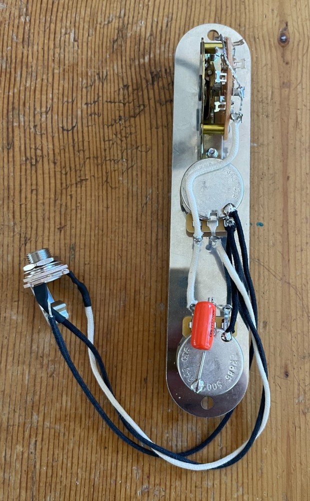 Fender Telecaster Wiring Harness 500k CTS .022 Orange Drop Oak 3 Way Plate/Knobs