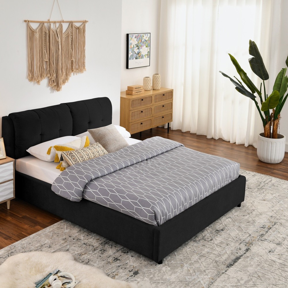 Queen/King Size Upholstered Platform Bed Frame w/ Hydraulic Storage System
