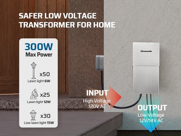Low Voltage Transformer 300W with Photocell Sensor Timer for Landscape Lights