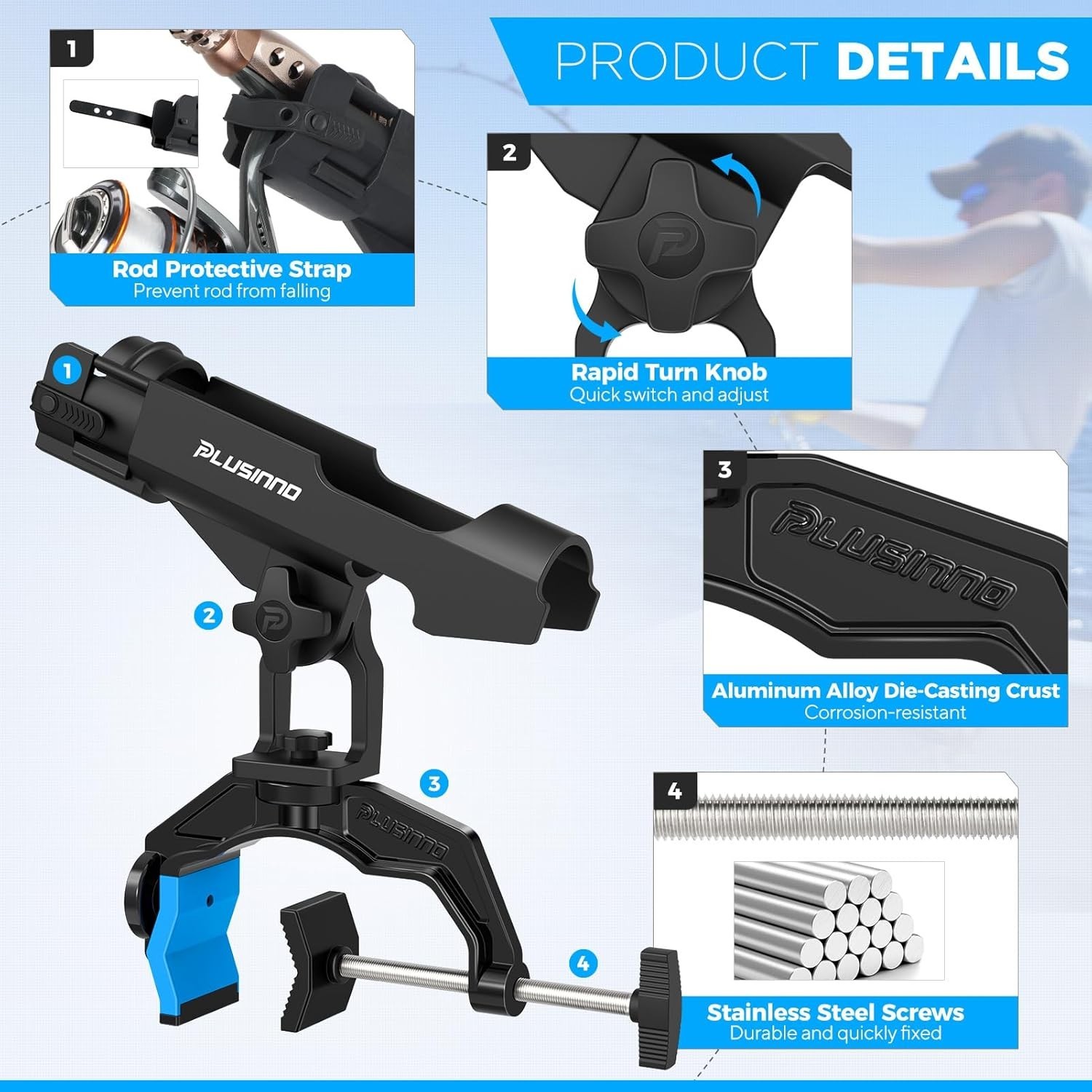 1/2/4 Pack Fishing Rod Holders for Boat, Fishing Rod Holder with Enlarge Clamp,