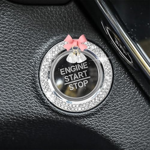 Bling Car Engine Start Stop Decoration Ring, 2PCS Rhinestone Crystal White