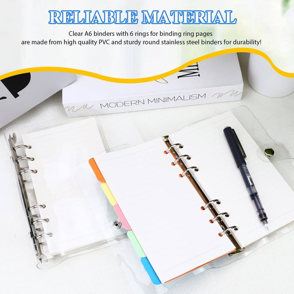 2 Sets A6 6 Holes Binder Refill Value, Clear PVC with Multicolor