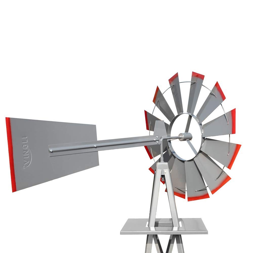 VINGLI 8FT Ornamental Windmill Weather Vane Heavy Duty 4-Leg Design Grey