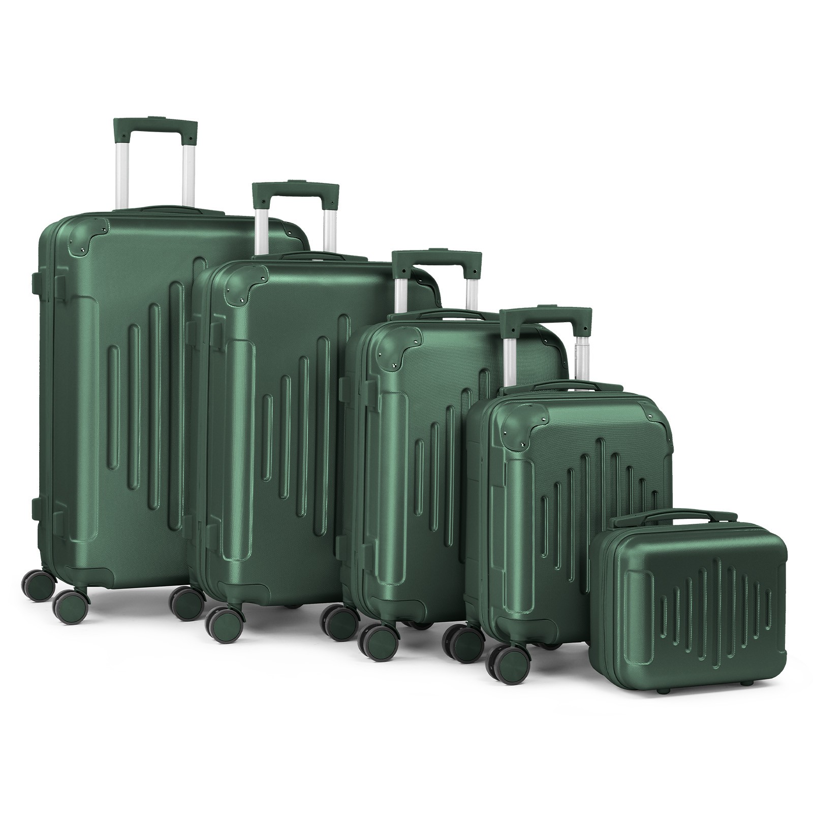 Luggage Sets 5 Piece 100% PC Ultra Tough Hardside Expandable Suitcases Green