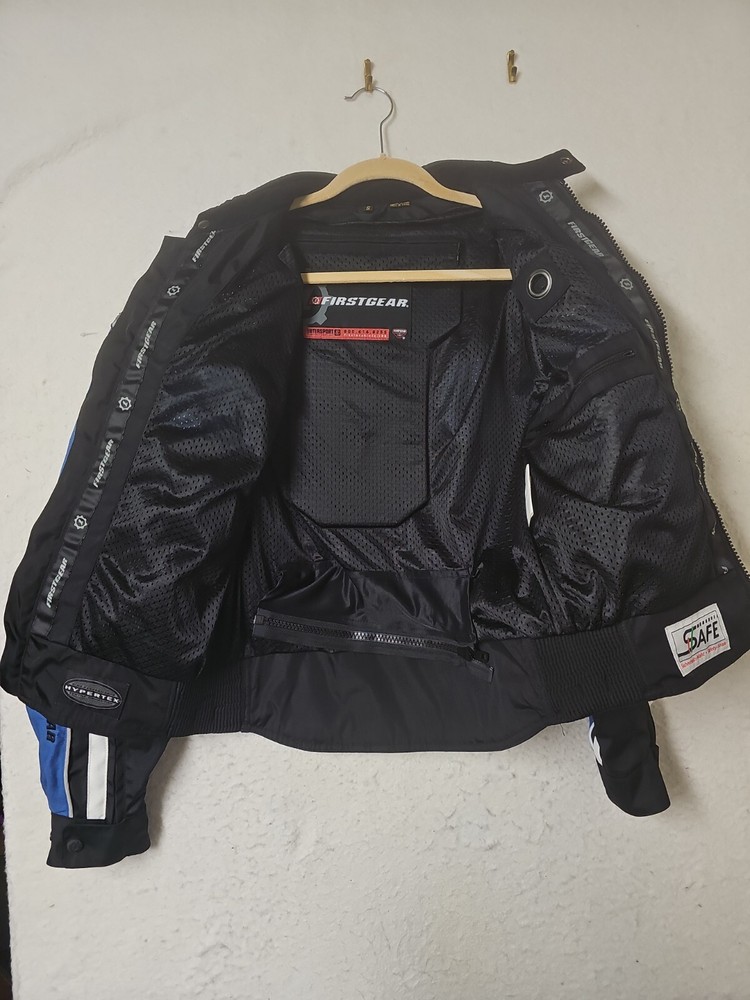 Firstgear Motorcycle Jacket Small Blue Black Embroidered Patches Safe Hypertex