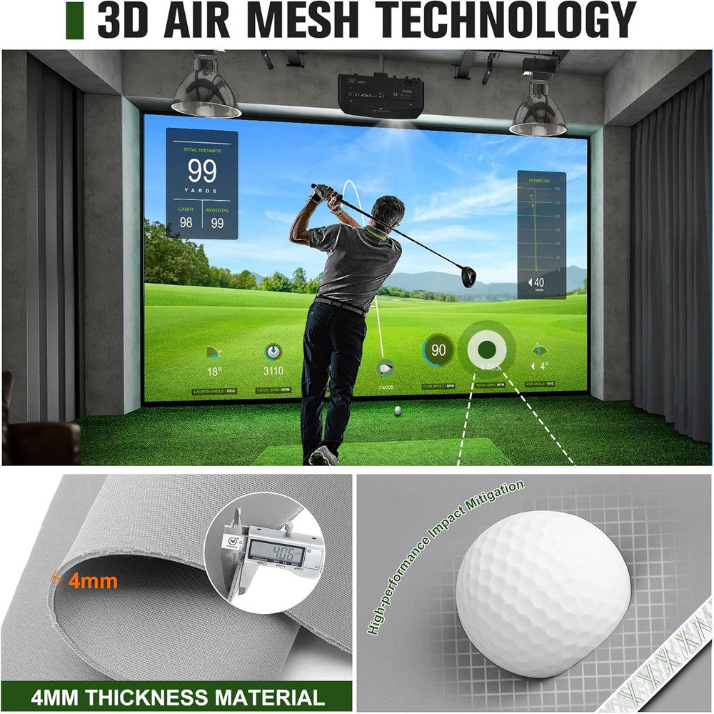 Grey Golf Simulator Impact Screen, 3D Air Mesh Projector Screen, Golf Practice H