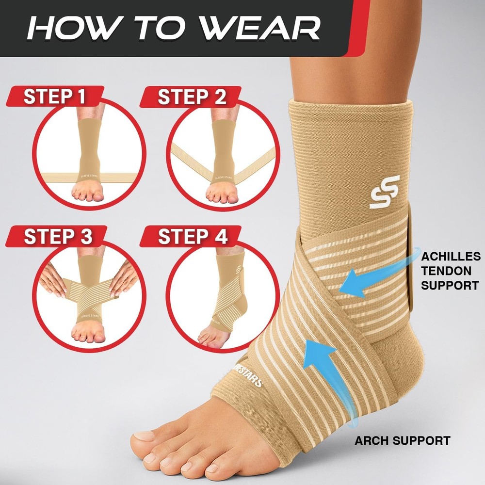 Adjustable Ankle Brace Compression Wrap Support Sleeve M Pair