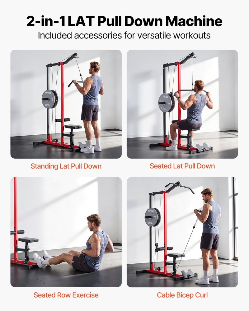 LAT Pull Down Machine, 2-in-1 Row Cable Machine, Cable Machines Home Gym with 3-