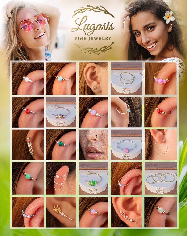 Silver Fake Nose piercing with 2mm opal Blue Opal