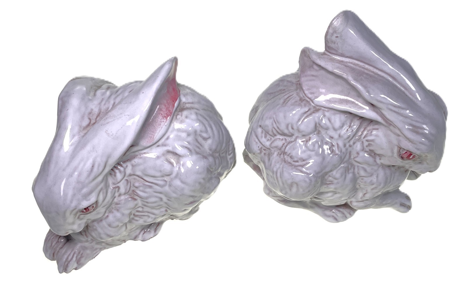 2 Italian Mottahedeh Bunny Rabbit Hare White Glazed Terracotta Easter DEFECTS