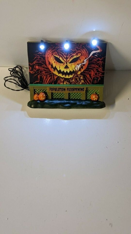 Custom Lemax Spooky Town Lighted Billboard... Large Evil Pumpkin