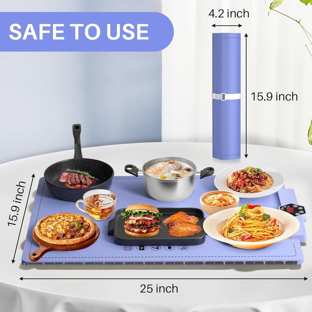 Foldable Food Warming Mat Rollable Buffet Electric Warming Tray Adjustable Temp.