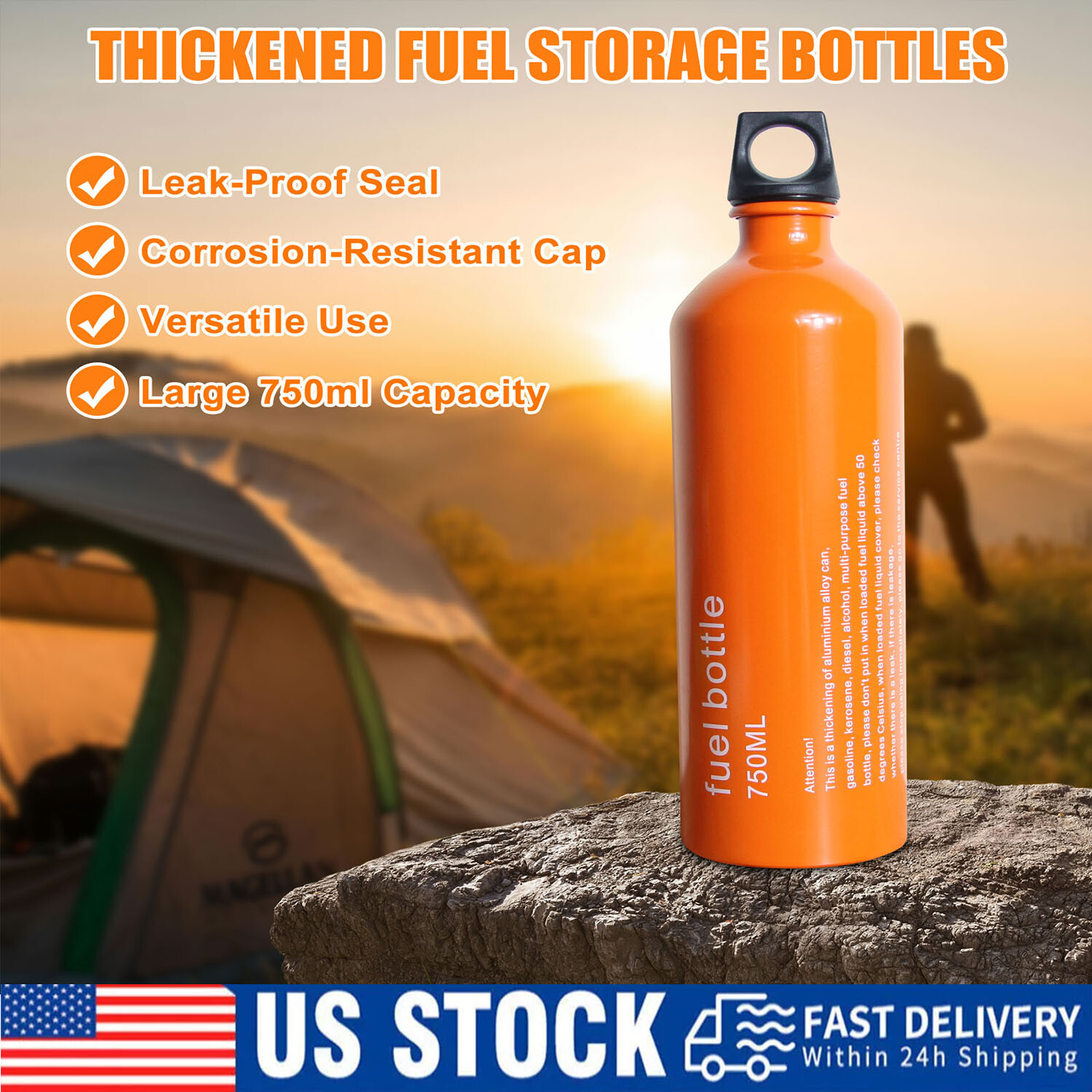 Oil Fuel Bottle Aluminum For Outdoor Picnic Camping Stove Alcohol Gasoline 750ml