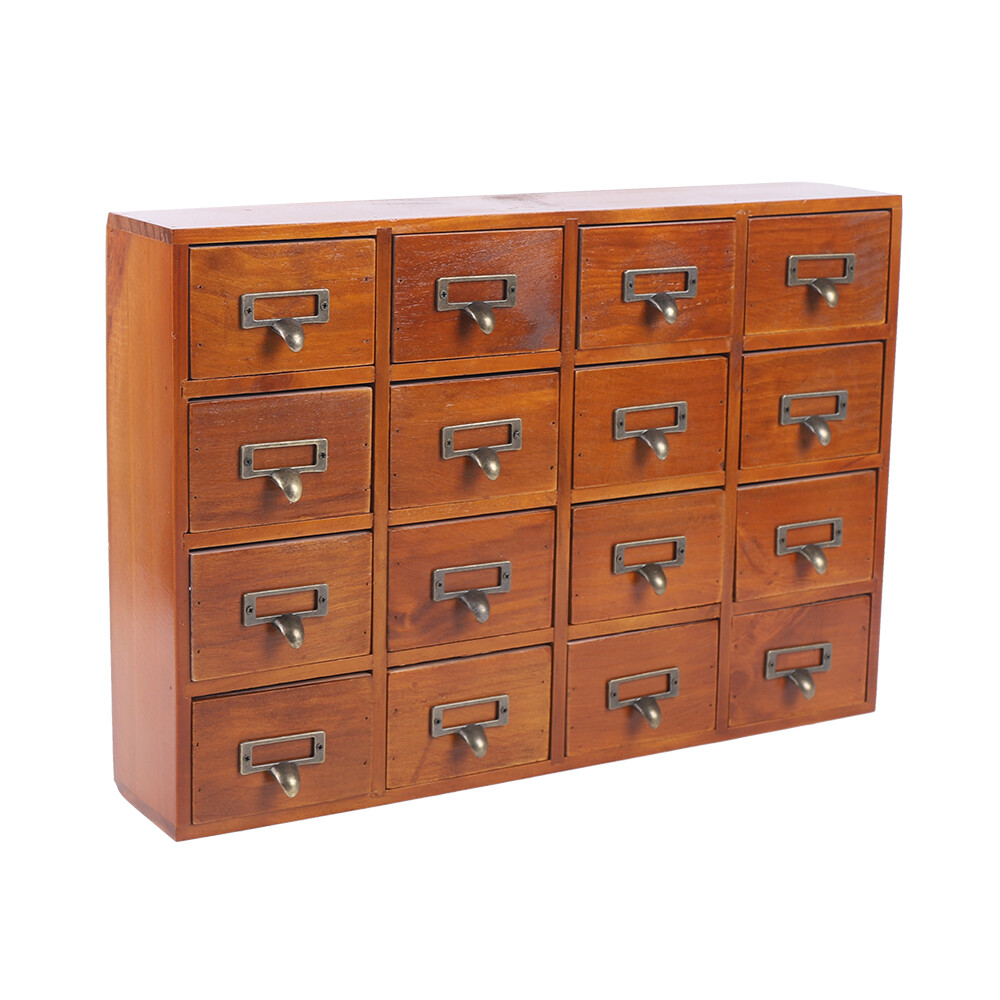 16 Drawers Vintage Tabletop Library Card Catalog Cabinet Apothecary Storage Box