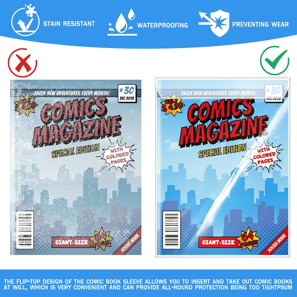 25 Sets Current Size Comic Book Bags and Boards, Reusable Transparent Comic Book