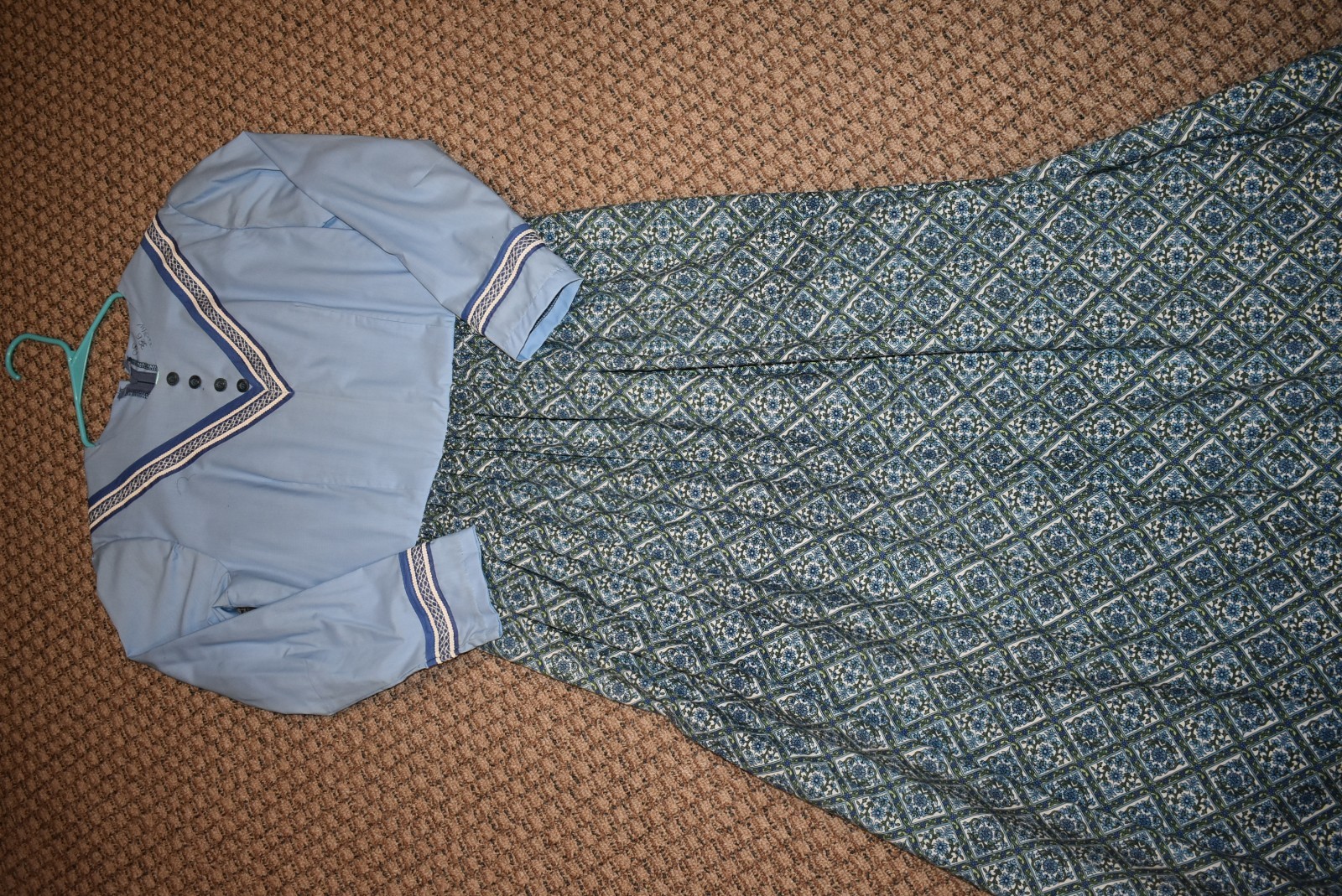 Pioneer Prairie Victorian 19th Century Dress Blue wDiamond Medallion Skirt AM/L