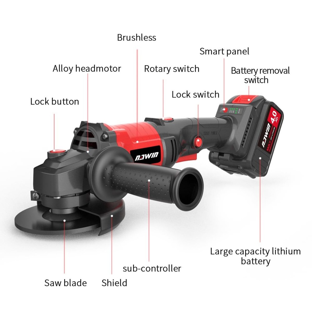 Cordless Angle Grinder, 4-1/2 Inch Variable Speed Angle Grinder, Cordless Gri...
