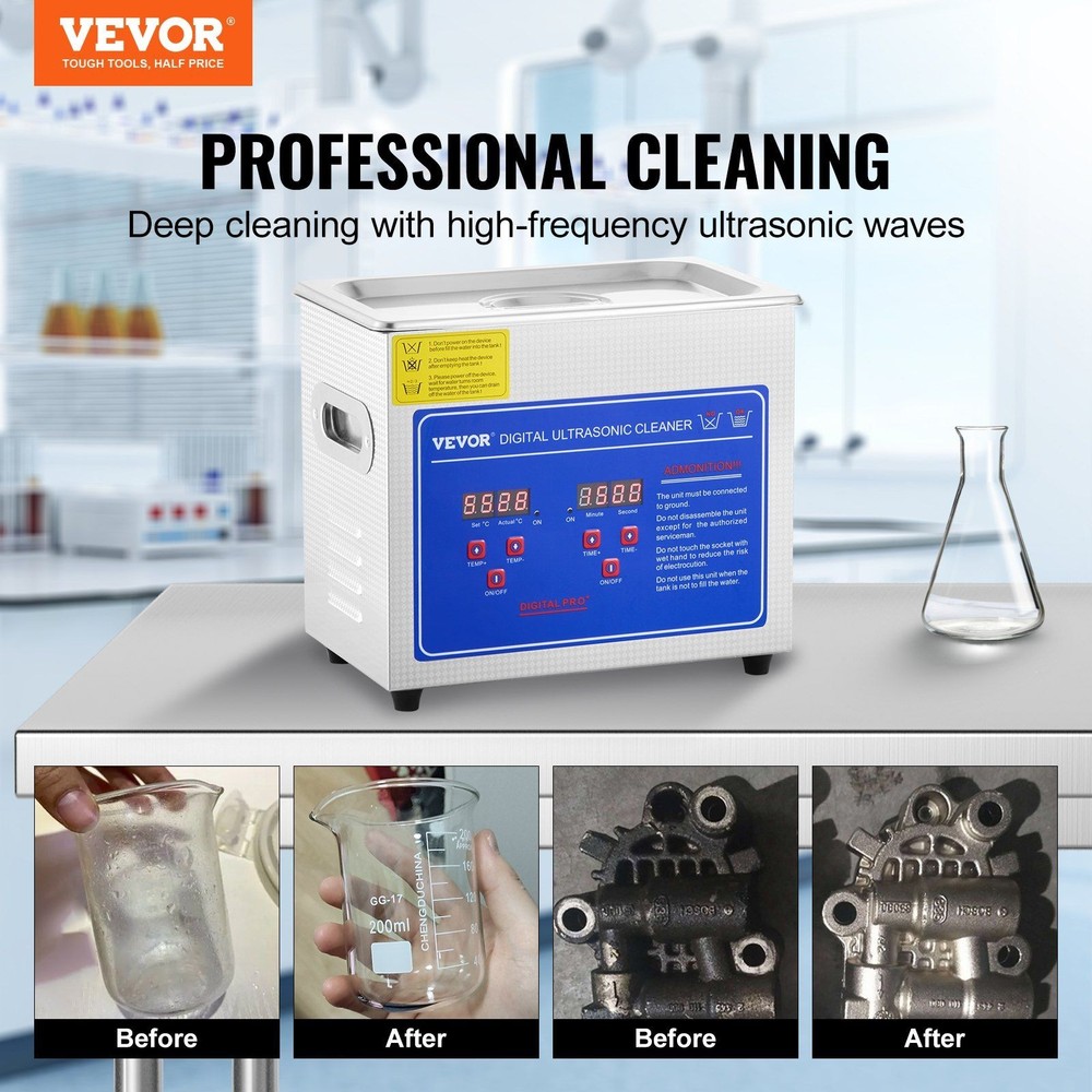 Compact 3L 40kHz Ultrasonic Cleaner with Heating Function Digital Readout