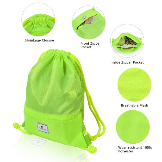 String Bag Foldable with Zipper Pocket Green - Color: Green