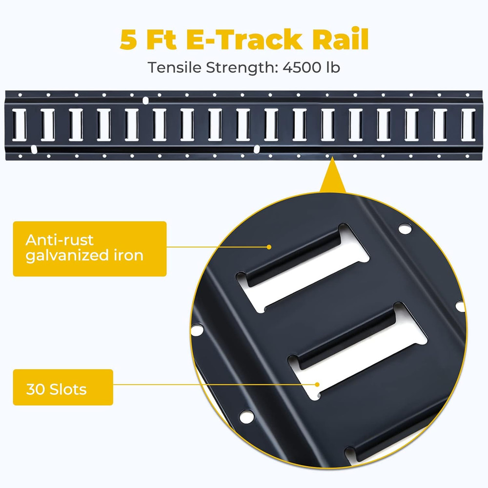 E Track Rails Tie-Down Kit -12 Pieces: 4 Pack 5Ft Etrack Rails, 4 E-Track Straps