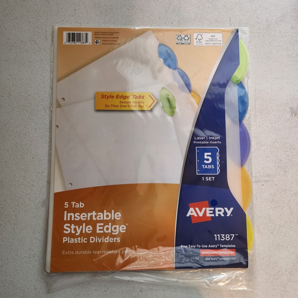 31-pack Avery Insertable Divider Style Edge 5-Tab 11387 Plastic Printable Insert
