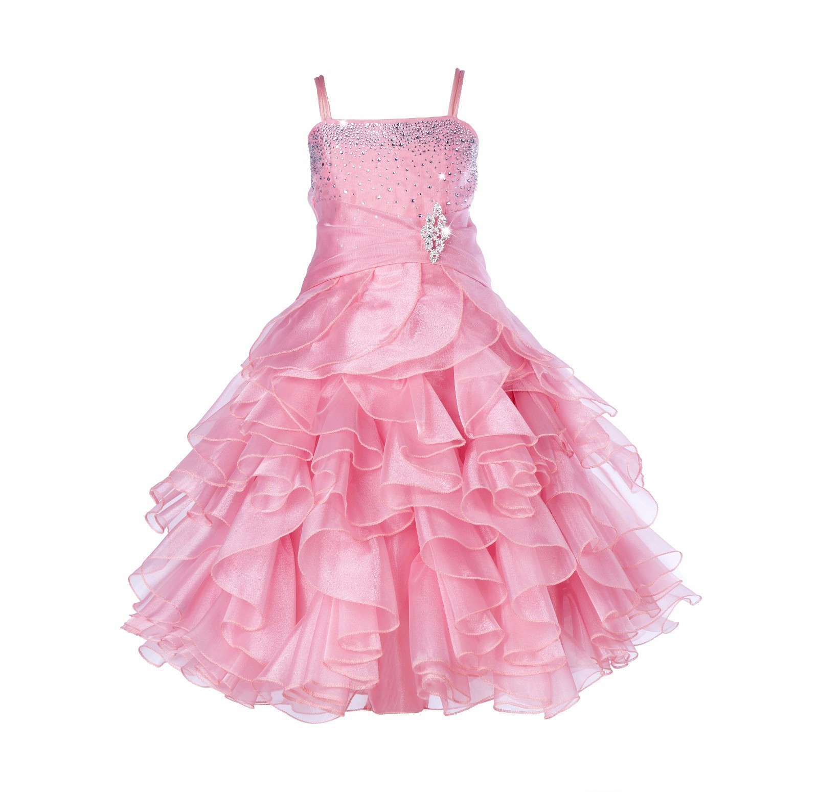 Rhinestone Organza Pleated Ruffled Flower girl dress Junior Formal Pageant 164s1