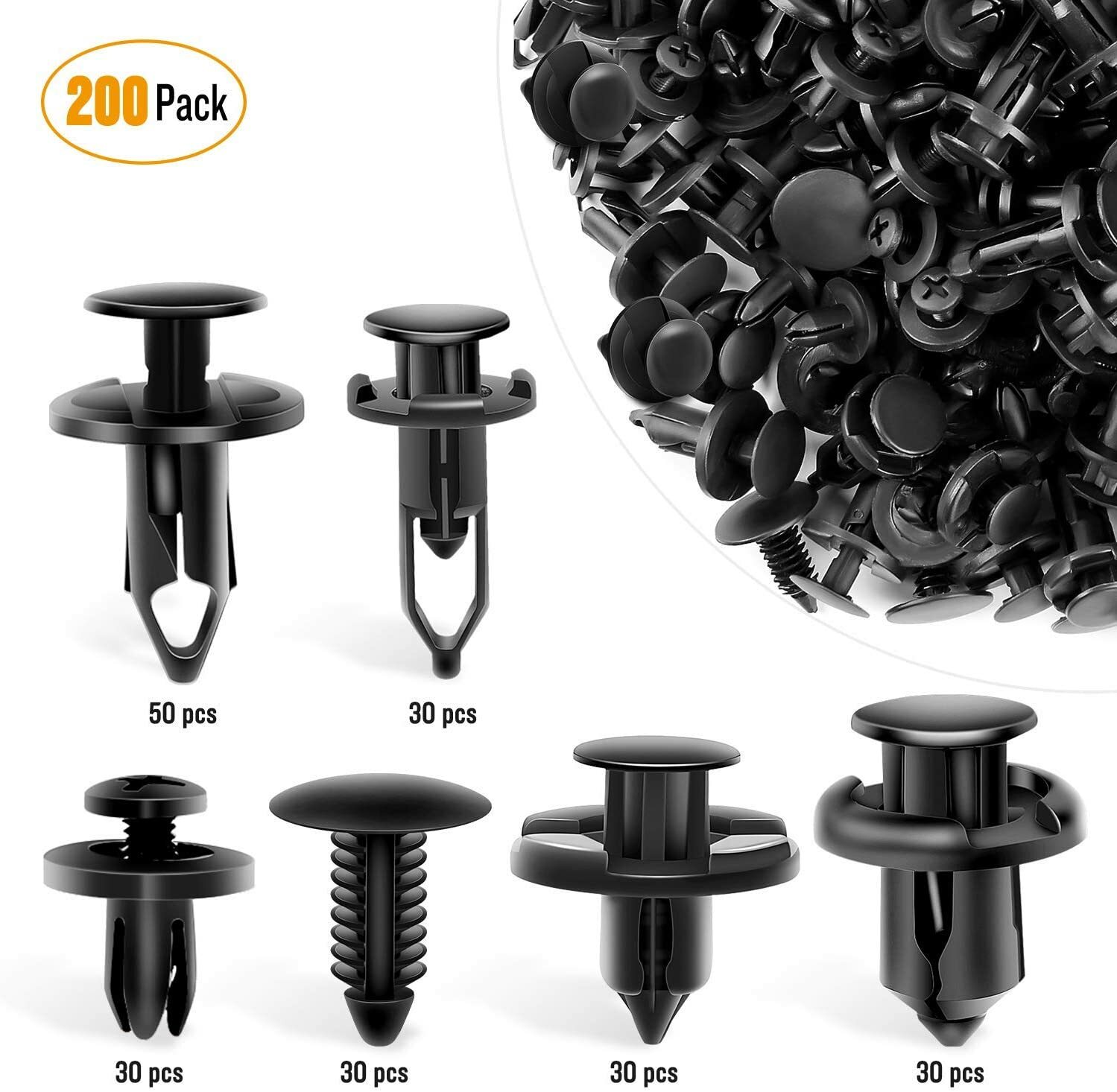 200 Pcs Push Bumper Fastener Rivet Clips with 6 Size Auto Body Retainer Clips
